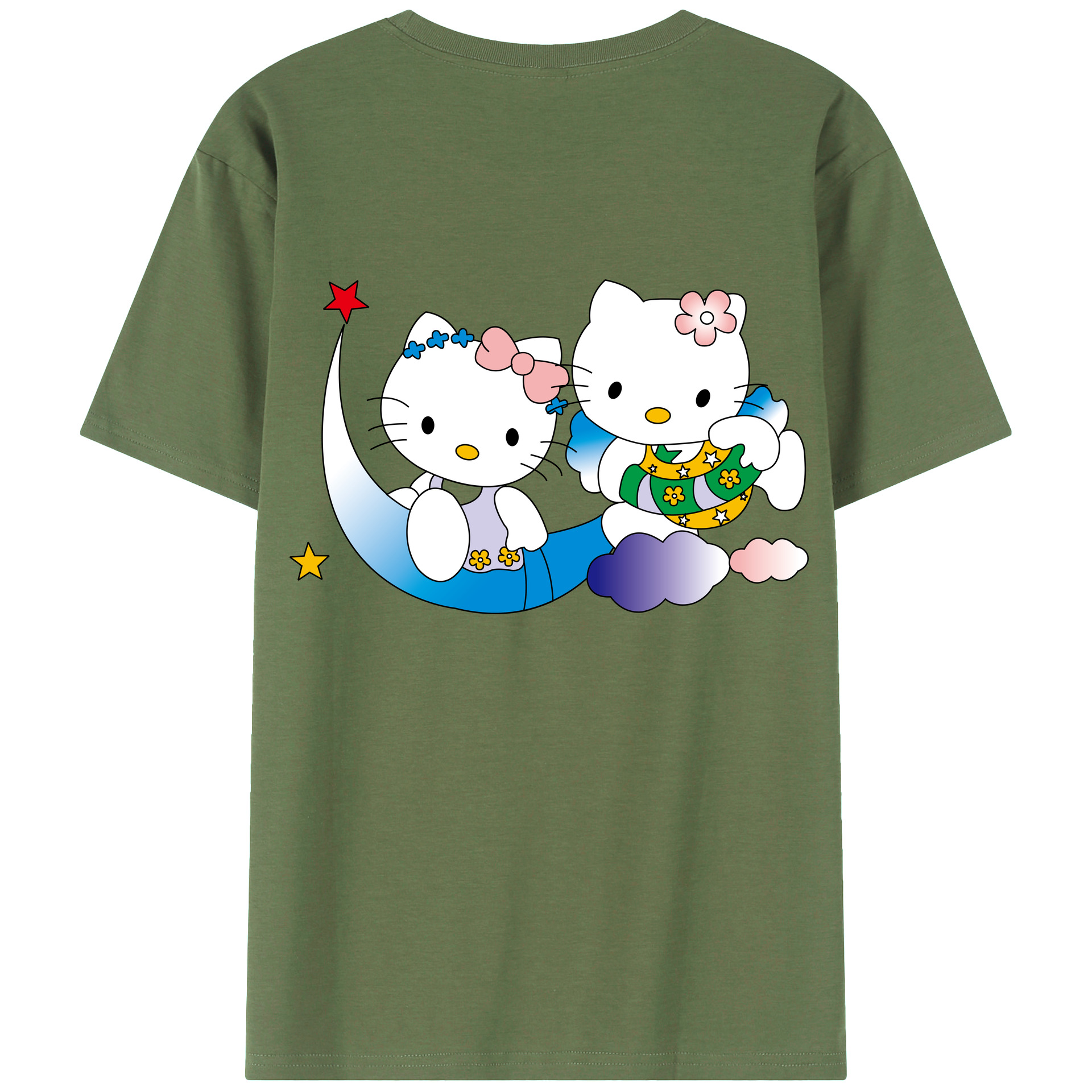 （画像用） Hello Kitty ハローキティ 綿100％ メンズ半袖Tシャツ（バックプリント） 通気性